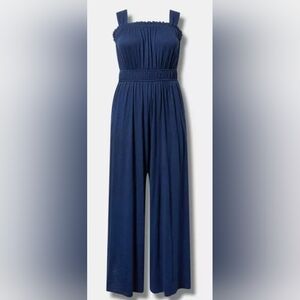 Torrid Size 1X, 14/16 Shirred Wide-Leg Navy Jumpsuit